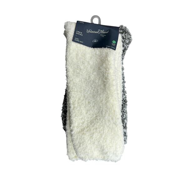 NWT Universal Thread Fuzzy Socks Womens OS Cream Charcoal Crew Cozy Lounge Soft - Picture 2 of 5